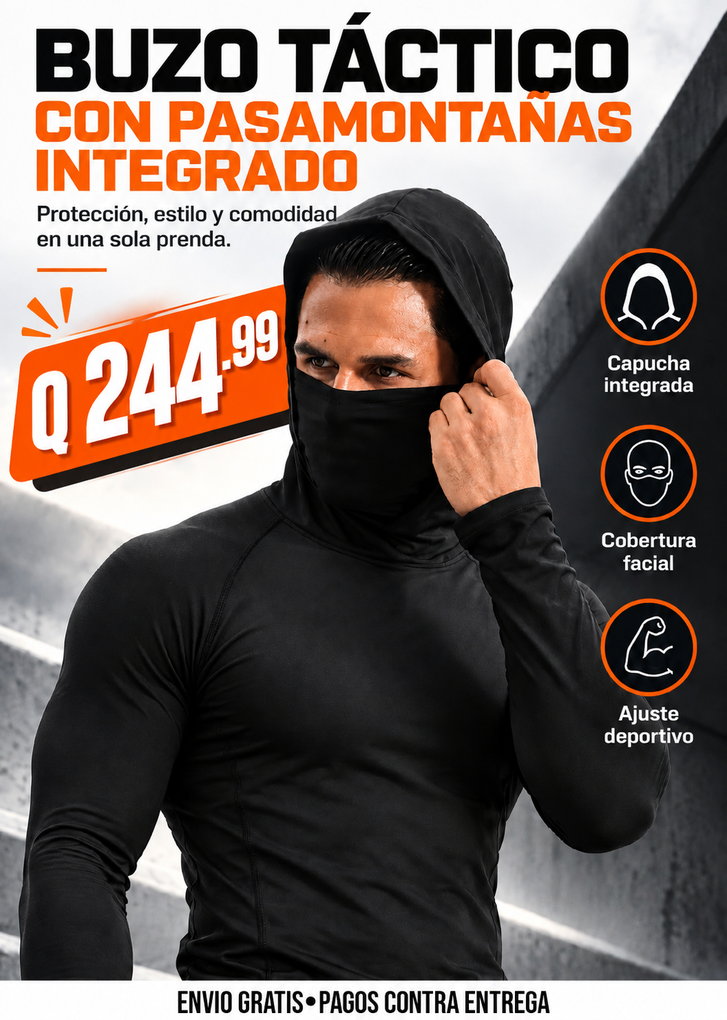 BUZO TÁCTICO CON PASAMONTAÑAS INTEGRADO